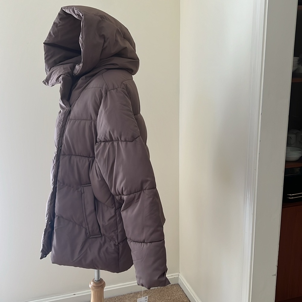 New! Lucky brand XL taupe puffer winter jacket with hood. - Picture 2 of 10